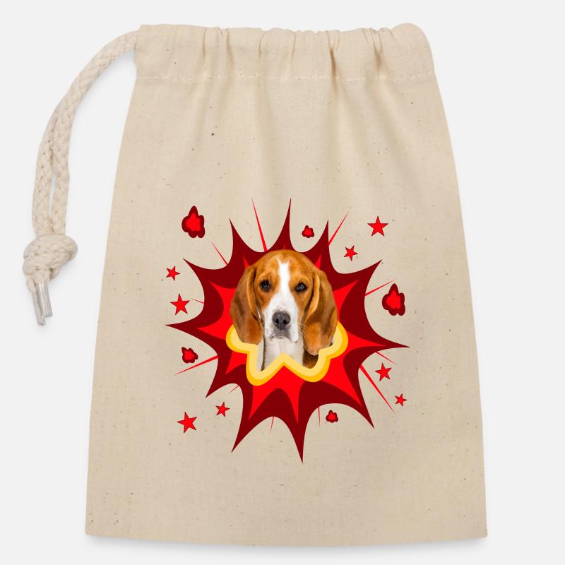 Comic Dog Design - Pow - Beagle - Closable cotton gift bag (14x20cm) - nature