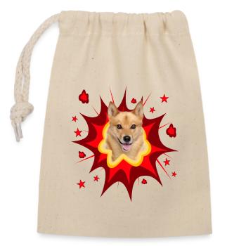 Comic Dog Design - Pow - Spitz finlandais - Sac cadeau en coton avec cordon (14 x 20 cm) - nature - Devant