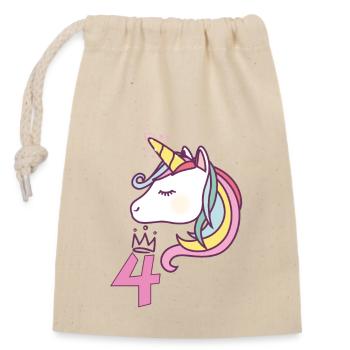 Anniversaire Fille Princesse Licorne 4 ans Cadeau - Sac cadeau en coton avec cordon (14 x 20 cm) - nature - Devant