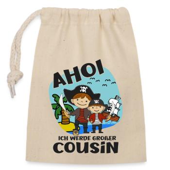 Ich Werde Großer Cousin Ahoi Piraten bald Cousin - Verschließbarer Geschenkbeutel aus Baumwolle (14x20cm) - Natur - Vorne
