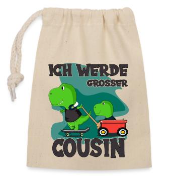 Ich Werde Großer Cousin Dinosaurier bald Cousin - Verschließbarer Geschenkbeutel aus Baumwolle (14x20cm) - Natur - Vorne
