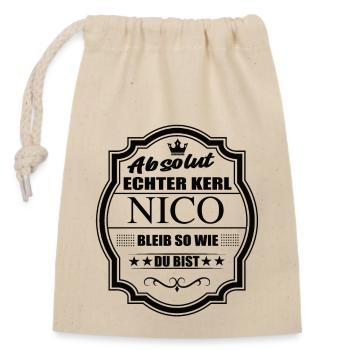Absolut Echter Kerl Nico Bleib So Wie Du Bist - Verschließbarer Geschenkbeutel aus Baumwolle (14x20cm) - Natur - Vorne