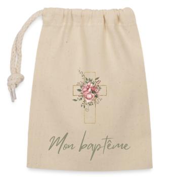 Croix chrétienne cadeau baptême - Sac cadeau en coton avec cordon (14 x 20 cm) - nature - Devant