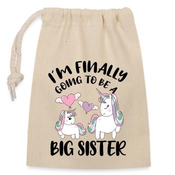 Unicorn I`m Finally Going To Be A Big Sister Gift - Verschließbarer Geschenkbeutel aus Baumwolle (14x20cm) - Natur - Vorne