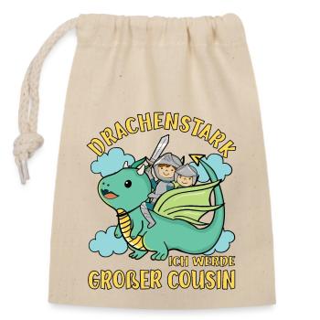 Ich Werde Großer Cousin Drache bald Großer Cousin - Verschließbarer Geschenkbeutel aus Baumwolle (14x20cm) - Natur - Vorne