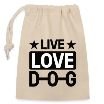 Live Love Dog - Verschließbarer Geschenkbeutel aus Baumwolle (14x20cm) - Natur - Vorne