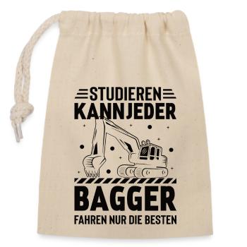 Bagger Baggerfahrer Baugeräte Baustelle - Verschließbarer Geschenkbeutel aus Baumwolle (14x20cm) - Natur - Vorne