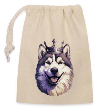 Cooler Alaskan Malamute Hund mit Königskrone - Verschließbarer Geschenkbeutel aus Baumwolle (14x20cm) - Natur - Vorne