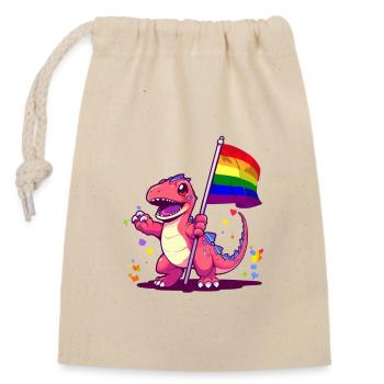 Rosa Dinosaurier mit Flagge Regenbogen Transgender-Humor - Verschließbarer Geschenkbeutel aus Baumwolle (14x20cm) - Natur - Vorne