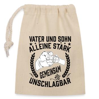 Vater und Sohn - Verschließbarer Geschenkbeutel aus Baumwolle (14x20cm) - Natur - Vorne