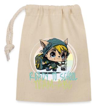 Petite elfe débutante avec cartable Team ABC - Sac cadeau en coton avec cordon (14 x 20 cm) - nature - Devant