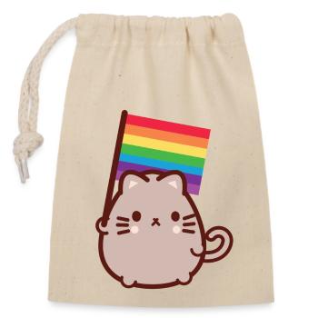 Proud Cat Celebrating Pride Waving Rainbow Flag - Closable cotton gift bag (14x20cm) - nature - Front
