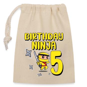 Birthday Ninja 5 Years Old Bday Party Gift - Verschließbarer Geschenkbeutel aus Baumwolle (14x20cm) - Natur - Vorne