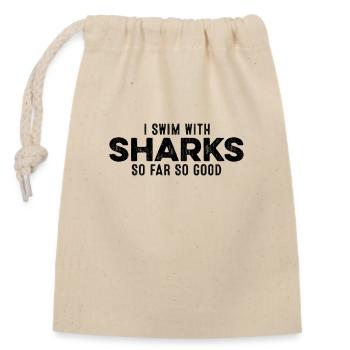 I Swim With Sharks So Far So Good Funny Humor Cool - Closable cotton gift bag (14x20cm) - nature - Front