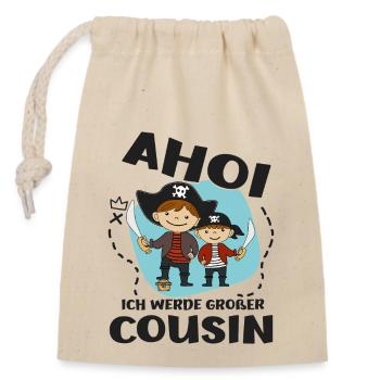 Ich Werde Großer Cousin Ahoi Piraten bald Cousin - Verschließbarer Geschenkbeutel aus Baumwolle (14x20cm) - Natur - Vorne