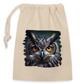 Eulen Kauz Owl Uhu Nachteule Eule - Verschließbarer Geschenkbeutel aus Baumwolle (14x20cm) - Natur - Vorne