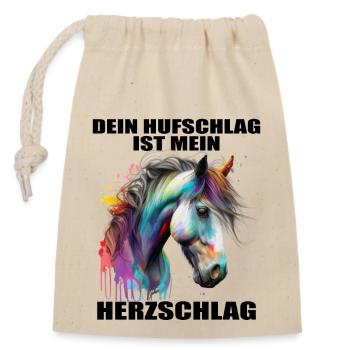 Pferde Herzschlag Reiten Hufe Hufeisen Herz Pony - Verschließbarer Geschenkbeutel aus Baumwolle (14x20cm) - Natur - Vorne