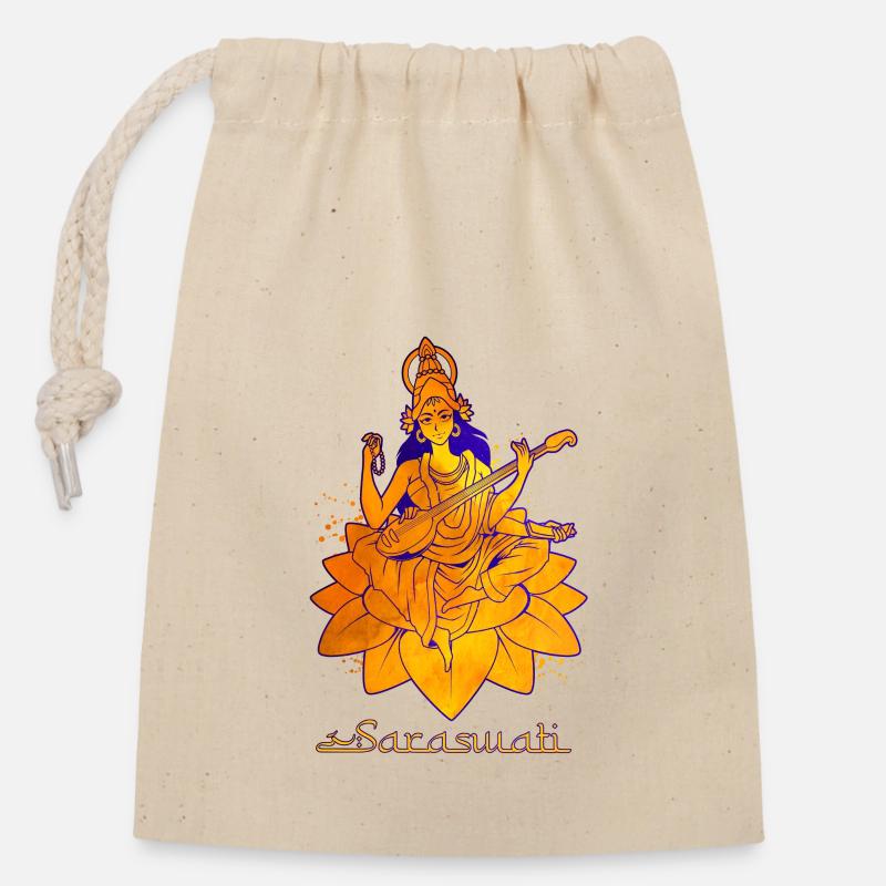 Dieu hindou - Saraswati - Sac cadeau en coton avec cordon (14 x 20 cm) - nature