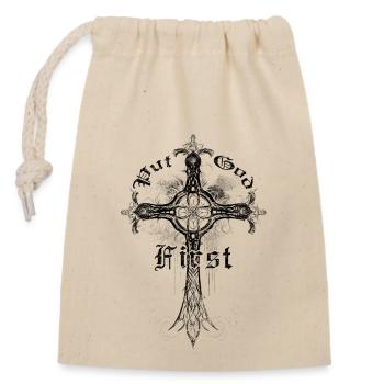 Christen Kreuz Put God First Christlich Geschenk - Verschließbarer Geschenkbeutel aus Baumwolle (14x20cm) - Natur - Vorne