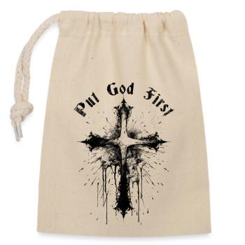 Put God First Christen Kreuz Christlich Jesus - Verschließbarer Geschenkbeutel aus Baumwolle (14x20cm) - Natur - Vorne