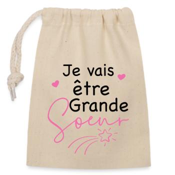 Je vais être grande-sœur future grande soeur - Sac cadeau en coton avec cordon (14 x 20 cm) - nature - Devant