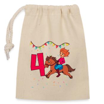 Avec Cheval - Fille Anniversaire 4 ans - Sac cadeau en coton avec cordon (14 x 20 cm) - nature - Devant