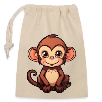 mignon petit singe - Sac cadeau en coton avec cordon (14 x 20 cm) - nature - Devant