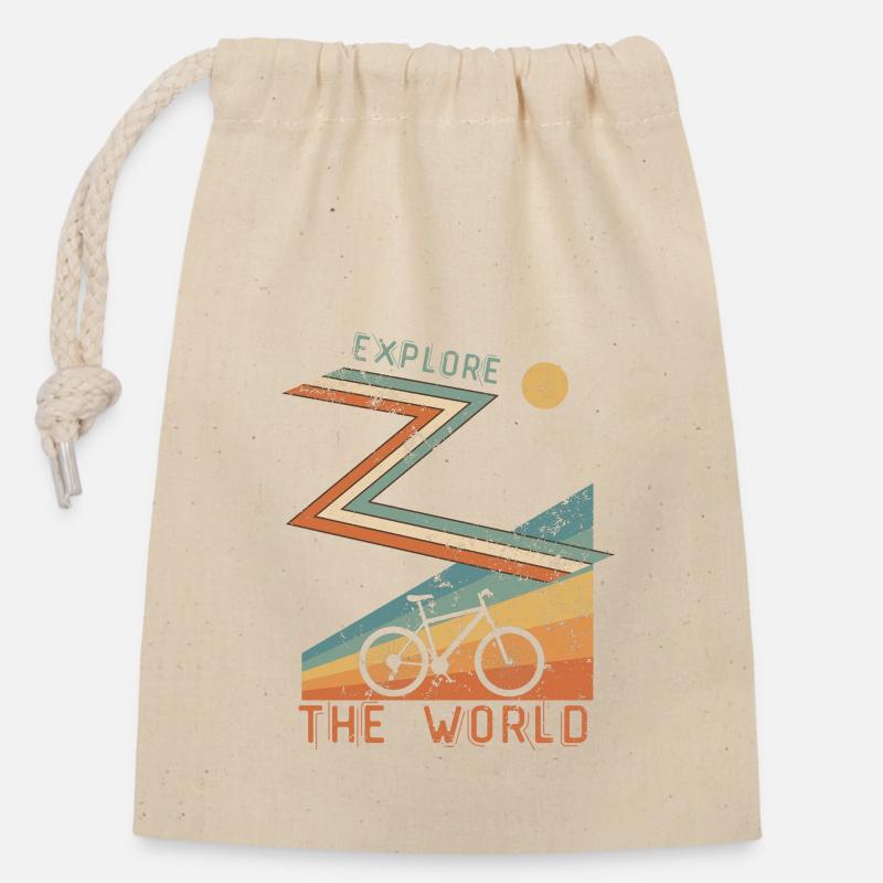 Cadeau pour cycliste EXPLOREZ LE MONDE - Sac cadeau en coton avec cordon (14 x 20 cm) - nature