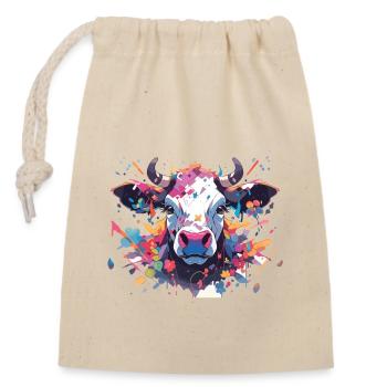 Vache Tête de vache Audacieuse Agriculture Veau - Sac cadeau en coton avec cordon (14 x 20 cm) - nature - Devant