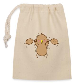 Haltérophilie kiwi avec oiseau kiwi et fruits - Sac cadeau en coton avec cordon (14 x 20 cm) - nature - Devant