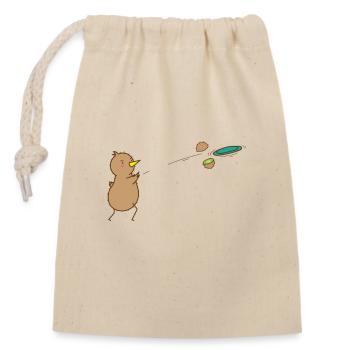Kiwi joue Frisbee, oiseau et fruit - Sac cadeau en coton avec cordon (14 x 20 cm) - nature - Devant