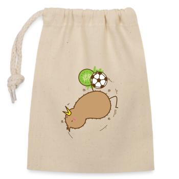 Kiwi avec oiseau et fruits - Sac cadeau en coton avec cordon (14 x 20 cm) - nature - Devant