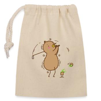 Kiwi joue au golf, kiwi oiseau et fruits - Sac cadeau en coton avec cordon (14 x 20 cm) - nature - Devant