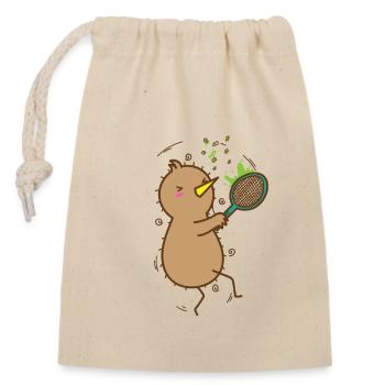Kiwi spielt Tennis Kiwivogel und Frucht - Verschließbarer Geschenkbeutel aus Baumwolle (14x20cm) - Natur - Vorne