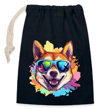Colorful Akita Wearing Sunglasses Dog Lover - Closable cotton gift bag (14x20cm) - navy - Front