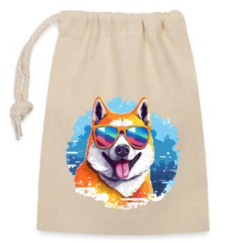 Colorful Akita Wearing Sunglasses Dog Lover - Closable cotton gift bag (14x20cm) - nature - Front