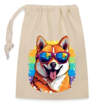 Colorful Akita Wearing Sunglasses Dog Lover - Closable cotton gift bag (14x20cm) - nature - Front