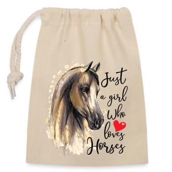 Juste une fille qui aime les chevaux, les femmes à cheval à cheval - Sac cadeau en coton avec cordon (14 x 20 cm) - nature - Devant