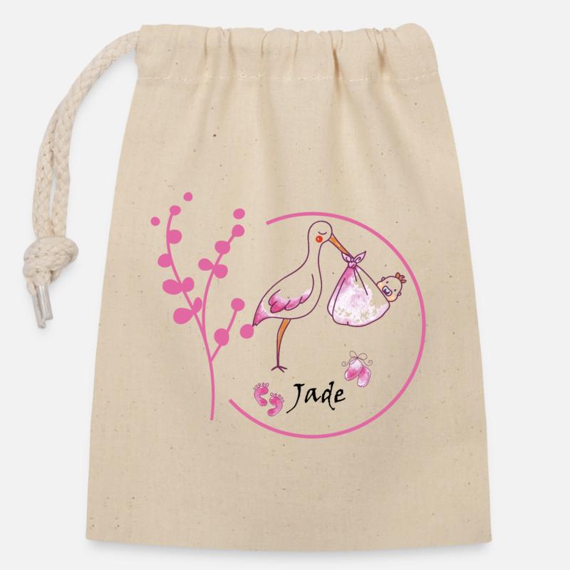 Jade, Prénom jade - Sac cadeau en coton avec cordon (14 x 20 cm) - nature