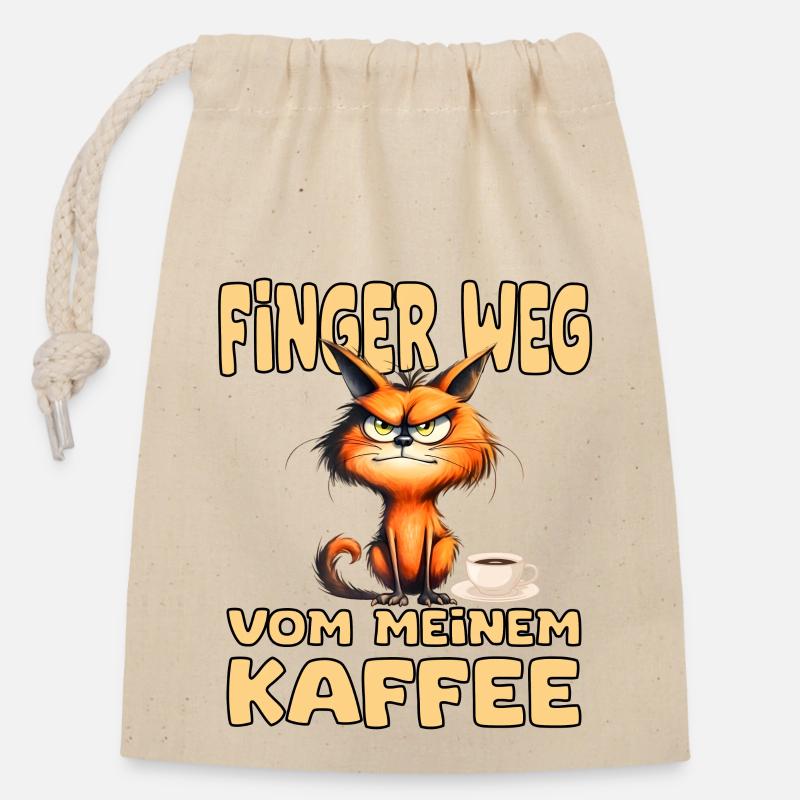 Lustige Katze mit Spruch: Finger Weg vom Kaffee - Verschließbarer Geschenkbeutel aus Baumwolle (14x20cm) - Natur