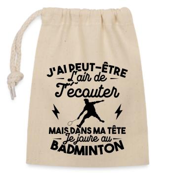 Dans ma tête je joue au Badminton - Sac cadeau en coton avec cordon (14 x 20 cm) - nature - Devant