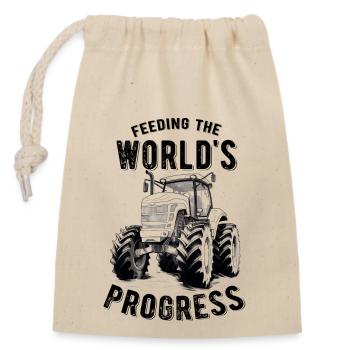Feeding World's Progress Traktor Landwirt Geschenk - Verschließbarer Geschenkbeutel aus Baumwolle (14x20cm) - Natur - Vorne
