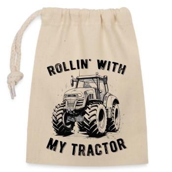 Rollin' With My Tractor Traktor Bauer Geschenk - Verschließbarer Geschenkbeutel aus Baumwolle (14x20cm) - Natur - Vorne