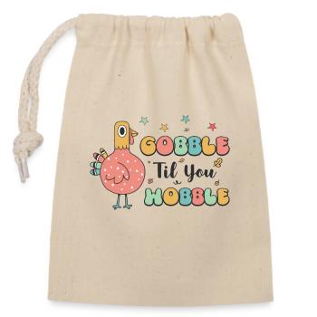 Gobble Til You Wobble - Lustig Retro Thanksgiving - Verschließbarer Geschenkbeutel aus Baumwolle (14x20cm) - Natur - Vorne