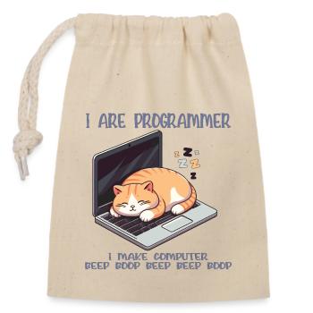 Je suis programmeur, gros chat endormi - Sac cadeau en coton avec cordon (14 x 20 cm) - nature - Devant