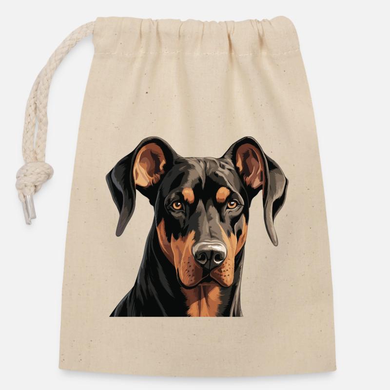 Hund Dobermann - Verschließbarer Geschenkbeutel aus Baumwolle (14x20cm) - Natur