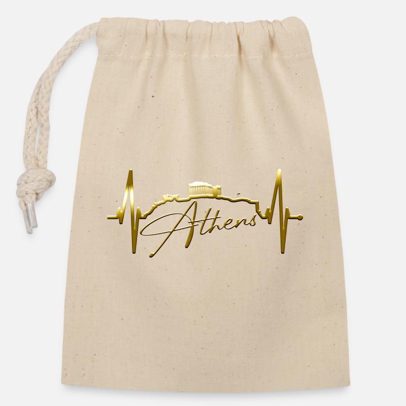 Athènes Skyline Heartbeat Grèce Acropole - Sac cadeau en coton avec cordon (14 x 20 cm) - nature