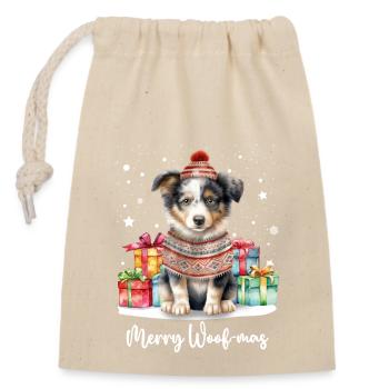 Chien berger australien joyeux Noël - Sac cadeau en coton avec cordon (14 x 20 cm) - nature - Devant
