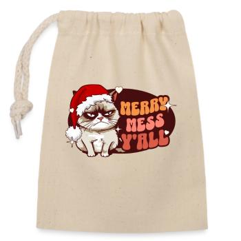 Merry Mess Y'all: Angry Cat Women Funny Christmas - Closable cotton gift bag (14x20cm) - nature - Front