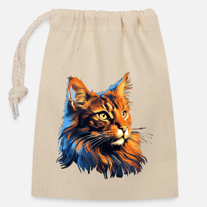 Maine coon - Sac cadeau en coton avec cordon (14 x 20 cm) - nature